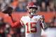 Kansas City Chiefs quarterback Patrick Mahomes looks to throw during the first half of an NFL football game against the Cleveland Browns, Sunday, Nov. 4, 2018, in Cleveland. (AP Photo/David Richard)