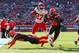 CLEVELAND, OH - NOVEMBER 04: Kareem Hunt #27 of the Kansas City Chiefs avoids a tackle by Jabrill Peppers #22 of the Cleveland Browns during the second quarter at FirstEnergy Stadium on November 4, 2018 in Cleveland, Ohio. (Photo by Kirk Irwin/Getty Images)