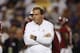 Alabama head coach Nick Saban walks on the field before an NCAA college football game against LSU in Baton Rouge, La., Saturday, Nov. 3, 2018. (AP Photo/Gerald Herbert)