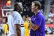 LAS VEGAS, NV - JULY 10: Head coach Luke Walton of the Los Angeles Lakers talks with Los Angeles Lakers president of basketball operations Earvin 'Magic' Johnson during the 2018 NBA Summer League at the Thomas & Mack Center on July 10, 2018 in Las Vegas, Nevada. The Lakers defeated the Knicks 109-92. NOTE TO USER: User expressly acknowledges and agrees that, by downloading and or using this photograph, User is consenting to the terms and conditions of the Getty Images License Agreement. (Photo by Sam Wasson/Getty Images)