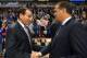 CHICAGO, IL - NOVEMBER 17: (L-R) Head Coach Mike Krzyzewski of the Duke Blue Devils talks with Head Coach John Calipari of the Kentucky Wildcats during the State Farm Champions Classic at the United Center on November 17, 2015 in Chicago, Illinois. Kentucky defeated Duke 74-63. (Photo by Lance King/Getty Images)