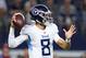 ARLINGTON, TX - NOVEMBER 05: Marcus Mariota #8 of the Tennessee Titans looks to pass in the first half of a football game against the Dallas Cowboys at AT&T Stadium on November 5, 2018 in Arlington, Texas. (Photo by Tom Pennington/Getty Images)