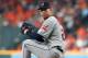 HOUSTON, TX - OCTOBER 05: Corey Kluber #28 of the Cleveland Indians delivers a pitch in the second inning against the Houston Astros during Game One of the American League Division Series at Minute Maid Park on October 5, 2018 in Houston, Texas. (Photo by Tim Warner/Getty Images)