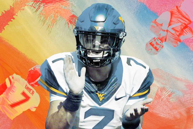 West Virginia quarterback Will Grier runs in the game winning two-point conversion with 16 second to go in an NCAA college football game against Texas, Saturday, Nov. 3, 2018, in Austin, Texas. West Virginia won 42-41. (AP Photo/Michael Thomas)