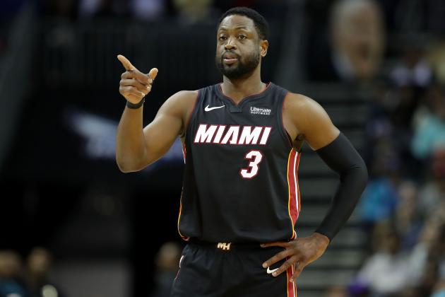CHARLOTTE, NC - OCTOBER 30:  Dwayne Wade #3 of the Miami Heat reacts against the Charlotte Hornets during their game at Spectrum Center on October 30, 2018 in Charlotte, North Carolina. NOTE TO USER: User expressly acknowledges and agrees that, by downloading and or using this photograph, User is consenting to the terms and conditions of the Getty Images License Agreement.  (Photo by Streeter Lecka/Getty Images)