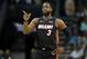 CHARLOTTE, NC - OCTOBER 30: Dwayne Wade #3 of the Miami Heat reacts against the Charlotte Hornets during their game at Spectrum Center on October 30, 2018 in Charlotte, North Carolina. NOTE TO USER: User expressly acknowledges and agrees that, by downloading and or using this photograph, User is consenting to the terms and conditions of the Getty Images License Agreement. (Photo by Streeter Lecka/Getty Images)