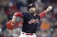 Cleveland Indians relief pitcher Andrew Miller delivers in the seventh inning of a baseball game against the Boston Red Sox, Saturday, Sept. 22, 2018, in Cleveland. (AP Photo/Tony Dejak)