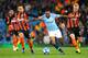 MANCHESTER, ENGLAND - NOVEMBER 07: Maycon of Shakhtar Donetsk FC and Taison of Shakhtar Donetsk FC and Raheem Sterling of Manchester City in action during the Group F match of the UEFA Champions League between Manchester City and FC Shakhtar Donetsk at Etihad Stadium on November 7, 2018 in Manchester, United Kingdom. (Photo by Chloe Knott - Danehouse/Getty Images)