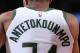 PORTLAND, OR - NOVEMBER 6: A close up shot of the back of Giannis Antetokounmpo #34 of the Milwaukee Bucks during the game against the Portland Trail Blazers on November 6, 2018 at the Moda Center in Portland, Oregon. NOTE TO USER: User expressly acknowledges and agrees that, by downloading and or using this Photograph, user is consenting to the terms and conditions of the Getty Images License Agreement. Mandatory Copyright Notice: Copyright 2018 NBAE (Photo by Sam Forencich/NBAE via Getty Images)