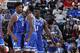 INDIANAPOLIS, IN - NOVEMBER 06: Cam Reddish #2 of the Duke Blue Devils celebrates with RJ Barrett #5, Zion Williamson #1 and Marques Bolden #20 during the State Farm Champions Classic against the Kentucky Wildcats at Bankers Life Fieldhouse on November 6, 2018 in Indianapolis, Indiana. Duke defeated Kentucky 118-84. (Photo by Joe Robbins/Getty Images)