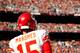 CLEVELAND, OH - NOVEMBER 4: Patrick Mahomes #15 of the Kansas City Chiefs stands on the sideline during the game against the Kansas City Chiefs at FirstEnergy Stadium on November 4, 2018 in Cleveland, Ohio. (Photo by Kirk Irwin/Getty Images)