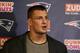 New England Patriots tight end Rob Gronkowski speaks to reporters after an NFL football game against the Buffalo Bills, Tuesday, Oct. 30, 2018, in Orchard Park, N.Y. The Patriots won 25-6. (AP Photo/Jeffrey T. Barnes)