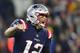 FOXBOROUGH, MA - NOVEMBER 04: Tom Brady #12 of the New England Patriots celebrates a second quarter touchdown by Cordarrelle Patterson #84 (not pictured) against the Green Bay Packers at Gillette Stadium on November 4, 2018 in Foxborough, Massachusetts. (Photo by Maddie Meyer/Getty Images)