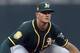 Oakland Athletics' Matt Chapman plays third base against the Minnesota Twins in the first inning of a baseball game Thursday, Aug. 23, 2018, in Minneapolis. (AP Photo/Jim Mone)