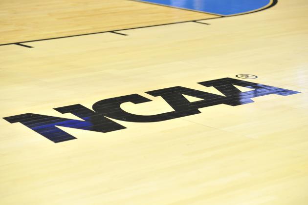 MILWAUKEE, WI - MARCH 20:  The NCAA logo on the floor during the NCAA Men's Second Round Basketball Tournament between the Oregon Ducks and the Brigham Young Cougars on March 20, 2014 at the Bradley Center in Milwaukee, Wisconsin.  The Ducks won 87-68.  (Photo by Mitchell Layton/Getty Images)