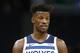 Minnesota Timberwolves' Jimmy Butler plays against the Indiana Pacers in the first half of an NBA basketball game Monday, Oct. 22, 2018, in Minneapolis. (AP Photo/Jim Mone)