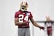 Washington Redskins defensive back Josh Norman gestures during an NFL football team practice, Wednesday, May 23, 2018, in Ashburn, Va. (AP Photo/Nick Wass)