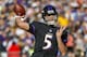 BALTIMORE, MD - NOVEMBER 04: Joe Flacco #5 of the Baltimore Ravens drops back to pass against the Pittsburgh Steelers during the second quarter at M&T Bank Stadium on November 4, 2018 in Baltimore, Maryland. (Photo by Scott Taetsch/Getty Images)