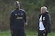 Manchester United's Portuguese manager Jose Mourinho (R) and Manchester United's French midfielder Paul Pogba (L) attend a training session at the Carrington Training complex in Manchester, north west England on October 22, 2018, ahead of their UEFA Champions League group H football match against Juventus on October 23. (Photo by Oli SCARFF / AFP) (Photo credit should read OLI SCARFF/AFP/Getty Images)