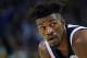 OAKLAND, CA - NOVEMBER 02: Jimmy Butler #23 of the Minnesota Timberwolves looks on against the Golden State Warriors during an NBA basketball game at ORACLE Arena on November 2, 2018 in Oakland, California. NOTE TO USER: User expressly acknowledges and agrees that, by downloading and or using this photograph, User is consenting to the terms and conditions of the Getty Images License Agreement. (Photo by Thearon W. Henderson/Getty Images)