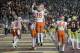 Clemson quarterback Trevor Lawrence (16) celebrates his touchdown run with teammates during the second half of an NCAA college football game against Boston College, Saturday, Nov. 10, 2018, in Boston. (AP Photo/Elise Amendola)