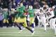 SOUTH BEND, IN - NOVEMBER 10: Dexter Williams #2 of the Notre Dame Fighting Irish breaks a tackle on his way to a 58-yard touchdown run against the Florida State Seminoles in the second quarter of the game at Notre Dame Stadium on November 10, 2018 in South Bend, Indiana. (Photo by Joe Robbins/Getty Images)