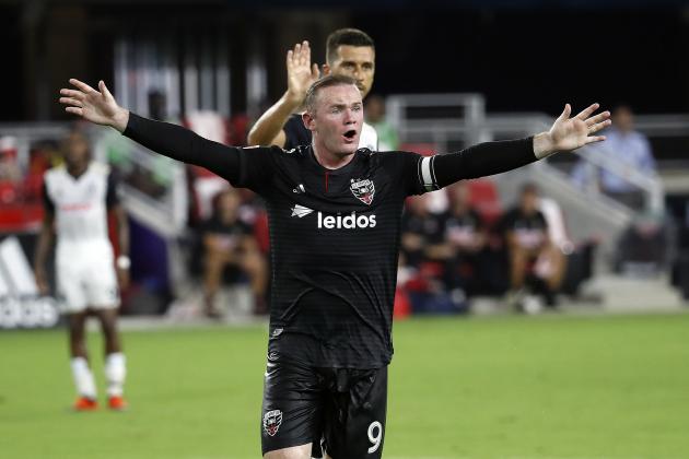 WASHINGTON, DC - AUGUST 29: Wayne Rooney #9 of D.C. United reacts in the first half during a game against the Philadelphia Union at Audi Field on August 29, 2018 in Washington, DC. (Photo by Patrick McDermott/Getty Images)