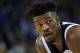 OAKLAND, CA - NOVEMBER 02: Jimmy Butler #23 of the Minnesota Timberwolves looks on against the Golden State Warriors during an NBA basketball game at ORACLE Arena on November 2, 2018 in Oakland, California. NOTE TO USER: User expressly acknowledges and agrees that, by downloading and or using this photograph, User is consenting to the terms and conditions of the Getty Images License Agreement. (Photo by Thearon W. Henderson/Getty Images)