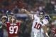 New York Giants quarterback Eli Manning (10) passes against the San Francisco 49ers during the first half of an NFL football game in Santa Clara, Calif., Monday, Nov. 12, 2018. (AP Photo/Ben Margot)