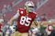 San Francisco 49ers tight end George Kittle (85) warms up before an NFL football game against the New York Giants in Santa Clara, Calif., Monday, Nov. 12, 2018. (AP Photo/Tony Avelar)