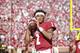 NORMAN, OK - OCTOBER 27: Quarterback Kyler Murray #1 of the Oklahoma Sooners warms up on the sidelines during the game against the Kansas State Wildcats at Gaylord Family Oklahoma Memorial Stadium on October 27, 2018 in Norman, Oklahoma. Oklahoma defeated Kansas State 51-14. (Photo by Brett Deering/Getty Images)
