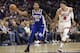 Philadelphia 76ers Markelle Fultz in action against Chicago Bulls Zach LaVine, right, during the second half of an NBA basketball game, Thursday, Oct. 18, 2018, in Philadelphia. The 76ers won 127-108. (AP Photo/Chris Szagola)