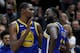 SALT LAKE CITY, UT - OCTOBER 19: Kevin Durant #35 of the Golden State Warriors tries to calm down teammate Draymond Green #23 after a foul in the second half of a NBA game against the Utah Jazz at Vivint Smart Home Arena on October 19, 2018 in Salt Lake City, Utah. NOTE TO USER: User expressly acknowledges and agrees that, by downloading and or using this photograph, User is consenting to the terms and conditions of the Getty Images License Agreement. (Photo by Gene Sweeney Jr./Getty Images)