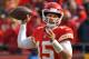 KANSAS CITY, MO - NOVEMBER 11: Quarterback Patrick Mahomes #15 of the Kansas City Chiefs drops back to pass against the Arizona Cardinals during the first half on November 11, 2018 at Arrowhead Stadium in Kansas City, Missouri. (Photo by Peter G. Aiken/Getty Images)