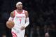 Houston Rockets forward Carmelo Anthony handles the ball during the first half of an NBA basketball game against the Brooklyn Nets, Friday, Nov. 2, 2018, in New York. (AP Photo/Mary Altaffer)