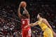 HOUSTON, TX - NOVEMBER 15: James Harden #13 of the Houston Rockets shoots the ball against the Golden State Warriors on November 15, 2018 at the Toyota Center in Houston, Texas. NOTE TO USER: User expressly acknowledges and agrees that, by downloading and/or using this photograph, User is consenting to the terms and conditions of the Getty Images License Agreement. Mandatory Copyright Notice: Copyright 2018 NBAE (Photo by Bill Baptist/NBAE via Getty Images)