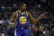 OAKLAND, CA - NOVEMBER 13: Kevin Durant #35 of the Golden State Warriors reacts after the Warriors made a basket against the Atlanta Hawks at ORACLE Arena on November 13, 2018 in Oakland, California. NOTE TO USER: User expressly acknowledges and agrees that, by downloading and or using this photograph, User is consenting to the terms and conditions of the Getty Images License Agreement. (Photo by Ezra Shaw/Getty Images)