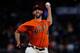SAN FRANCISCO, CA - SEPTEMBER 28: Madison Bumgarner #40 of the San Francisco Giants pitches against the Los Angeles Dodgers during the first inning at AT&T Park on September 28, 2018 in San Francisco, California. The Los Angeles Dodgers defeated the San Francisco Giants 3-1. (Photo by Jason O. Watson/Getty Images)