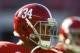 Alabama running back Damien Harris (34) warms up before the start of an NCAA college football game, Saturday, Nov. 10, 2018, in Tuscaloosa, Ala. (AP Photo / Butch Dill)