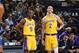 LAS VEGAS, NV- OCTOBER 10: Rajon Rondo #9 and Lonzo Ball #2 of the Los Angeles Lakers look on against the Golden State Warriors during a pre-season game on October 10, 2018 at T-Mobile Arena in Las Vegas, Nevada. NOTE TO USER: User expressly acknowledges and agrees that, by downloading and/or using this Photograph, user is consenting to the terms and conditions of the Getty Images License Agreement. Mandatory Copyright Notice: Copyright 2018 NBAE (Photo by Andrew D. Bernstein/NBAE via Getty Images)