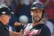 CLEVELAND, OH - OCTOBER 08: Yan Gomes #7 of the Cleveland Indians celebrates as he scores a run on a sacrifice fly ball in the third inning against the Houston Astros during Game Three of the American League Division Series at Progressive Field on October 8, 2018 in Cleveland, Ohio. (Photo by Gregory Shamus/Getty Images)