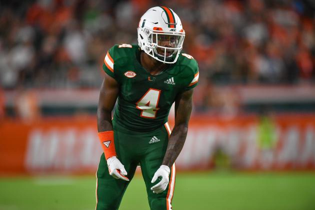 MIAMI, FL - OCTOBER 06: Jeff Thomas #4 of the Miami Hurricanes in action against the Florida State Seminoles at Hard Rock Stadium on October 6, 2018 in Miami, Florida. (Photo by Mark Brown/Getty Images)