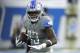 Detroit Lions running back Kerryon Johnson (33) runs the ball against the Carolina Panthers during an NFL football game Sunday, Nov. 18, 2018, in Detroit. The Lions won the game 20-19. (Jeff Haynes/AP Images for Panini)