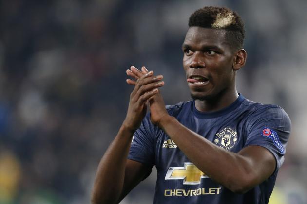 ManU midfielder Paul Pogba applauds fans at the end of the Champions League group H soccer match between Juventus and Manchester United at the Allianz stadium in Turin, Italy, Wednesday, Nov. 7, 2018. (AP Photo/Antonio Calanni)