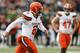 Cleveland Browns quarterback Baker Mayfield reacts in the first half of an NFL football game against the Cincinnati Bengals, Sunday, Nov. 25, 2018, in Cincinnati. (AP Photo/Gary Landers)