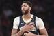 New Orleans Pelicans forward Anthony Davis (23) in the fourth quarter of an NBA basketball game, Friday, Nov. 23, 2018, in New York. (AP Photo/Howard Simmons)
