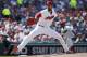 CLEVELAND, OH - AUGUST 05: Andrew Miller #24 of the Cleveland Indians pitches during a game against the Los Angeles Angels at Progressive Field on August 5, 2018 in Cleveland, Ohio. The Indians won 4-3. (Photo by Joe Robbins/Getty Images)
