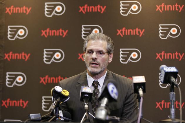FILE - In this April 11, 2016, file photo, Philadelphia Flyers general manager Ron Hextall speaks with members of the media during a news conference in Voorhees, N.J. A five-day bye week for each team is a new wrinkle added to the NHL this season so players can get a breather during the second half of a grueling, 82-game grind. Players are widely in favor of the extra time off even though it compresses the schedule for the rest of the year, but it isn’t as popular among coaches and general managers. (AP Photo/Matt Rourke, File)