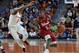 Nebraska's Glynn Watson Jr. brings the ball up the court while defended by Clemson's Clyde Trapp during the first half of an NCAA college basketball game Monday, Nov. 26, 2018, in Clemson, S.C. (AP Photo/Richard Shiro)
