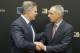 MGM Resorts CEO James Murren, left, and MLB Commissioner Rob Manfred shake hands after a news conference at MLB headquarters in New York, Tuesday, Nov. 27, 2018. (AP Photo/Seth Wenig)
